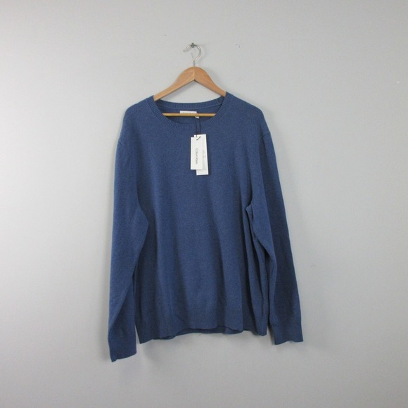 Calvin Klein CK Men Wool Blend Sweater XL Blue Knit Crewneck Pullover Casual 416 - Picture 1 of 11